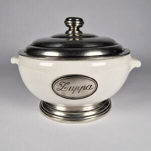 Arte Italica Zuppa Zupperia Soup Bowl With Pewter Lid Made In Italy Discontinued